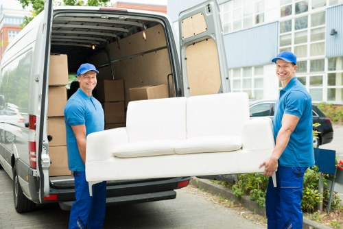 House removal van and moving team in Sudbury setting up for a residential move