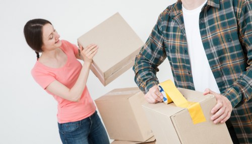 Boxes and household items organised for a moving van move