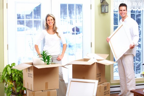 Boxes and wrapped furniture prepared for home moves in Sudbury